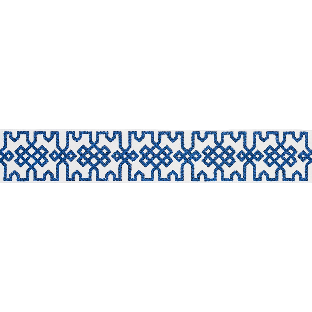 Schumacher Knotted Trellis Tape Blue On White Trim 80883