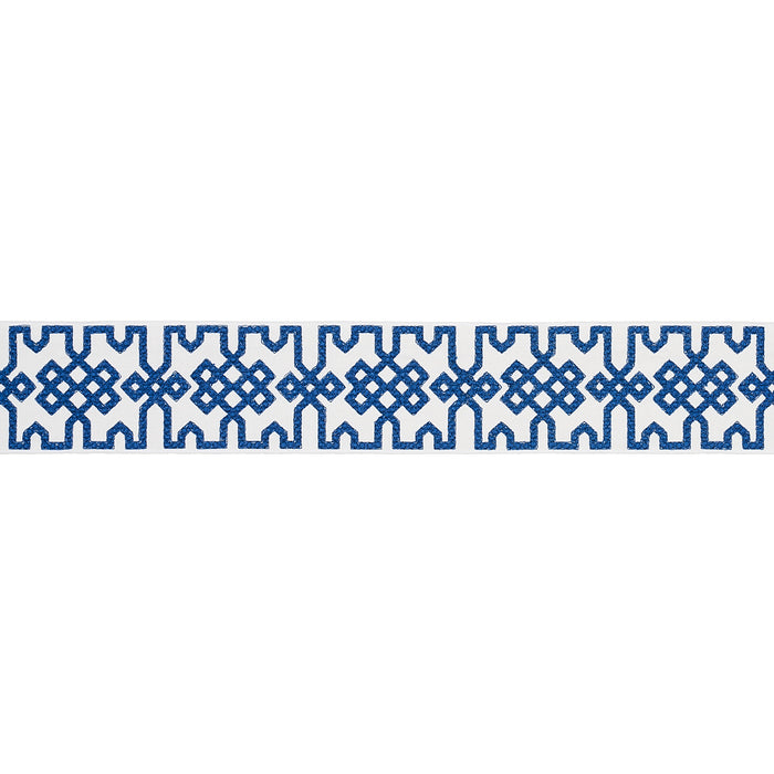 Schumacher Knotted Trellis Tape Blue On White Trim 80883