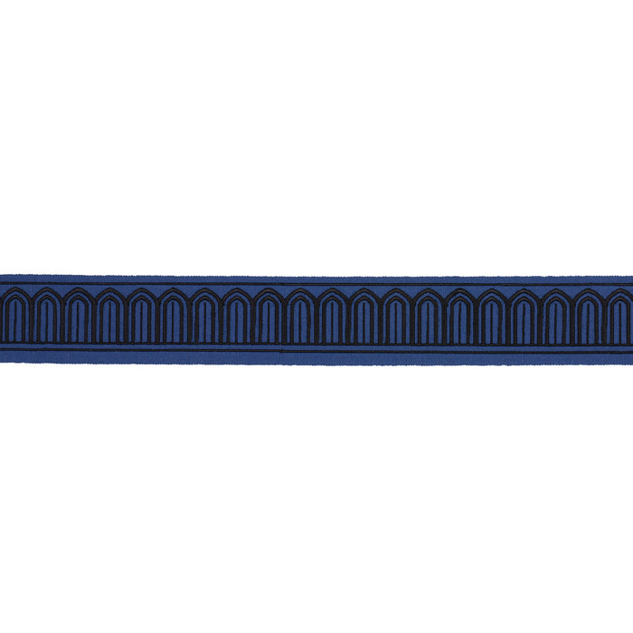 Schumacher Arches Embroidered Tape Medium Black On Navy Trim Sample 81150