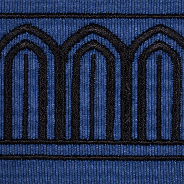 Schumacher Arches Embroidered Tape Medium Black On Navy Trim Sample 81150