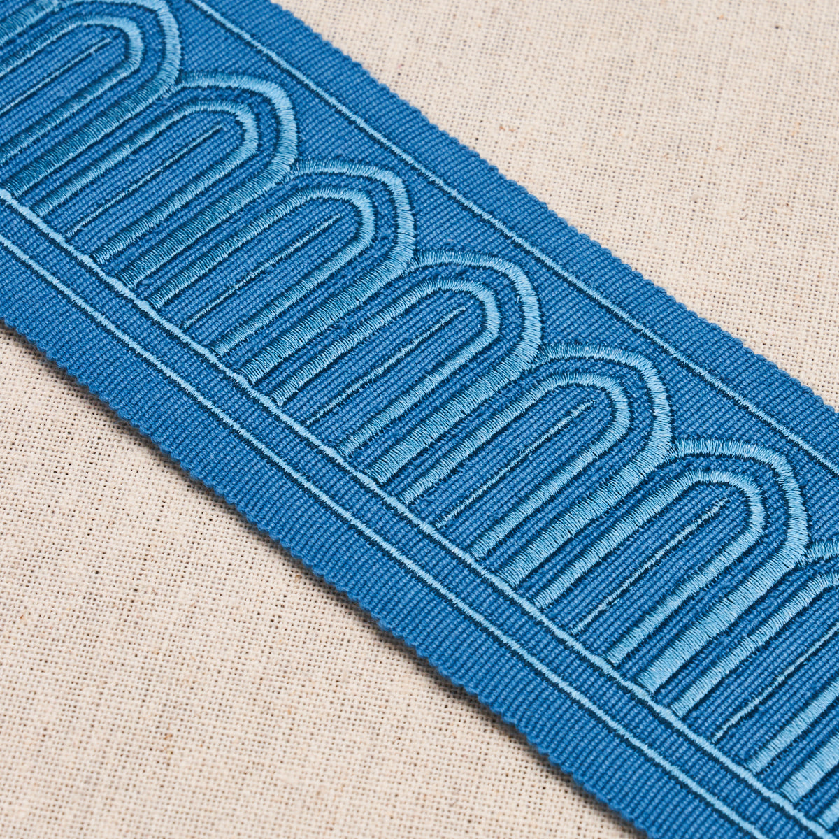 Schumacher Arches Embroidered Tape Medium Teal Trim Sample 81151