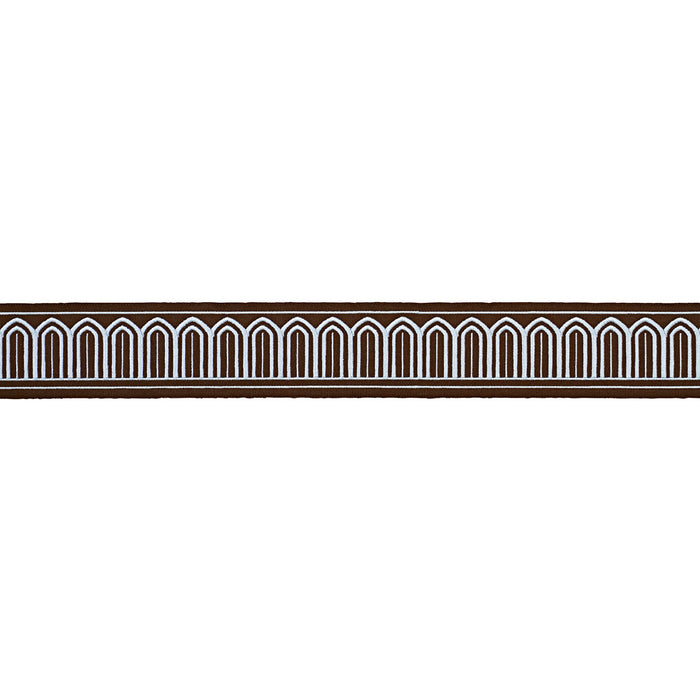 Schumacher Arches Embroidered Tape Medium Sky On Brown Trim Sample 81153