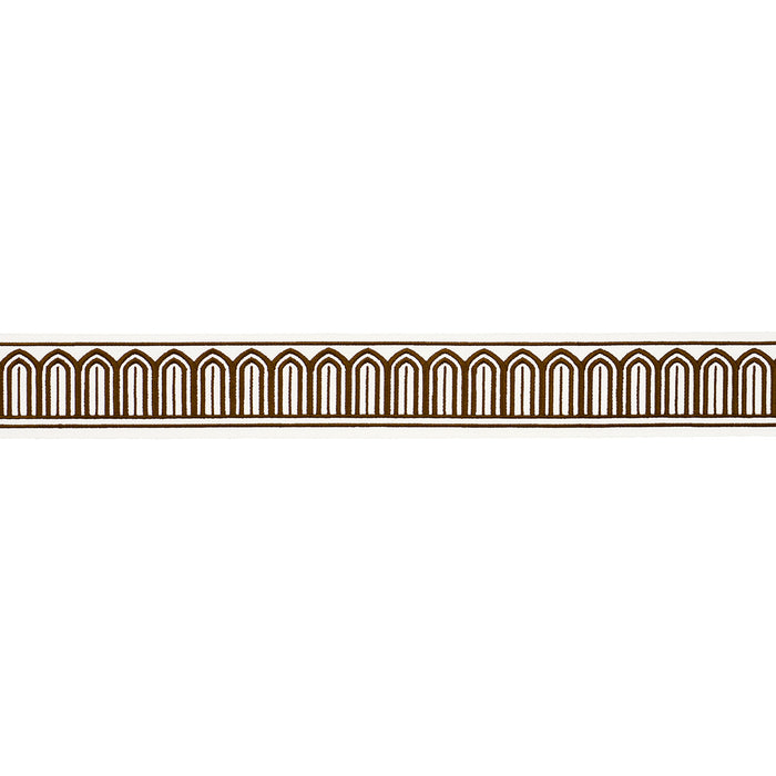 Schumacher Arches Embroidered Tape Medium Brown Trim Sample 81154