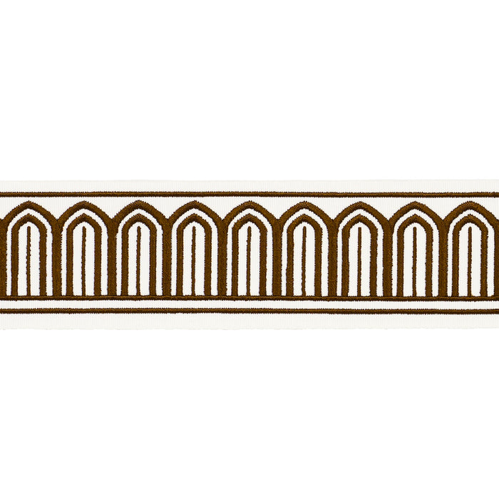 Schumacher Arches Embroidered Tape Medium Brown Trim 81154