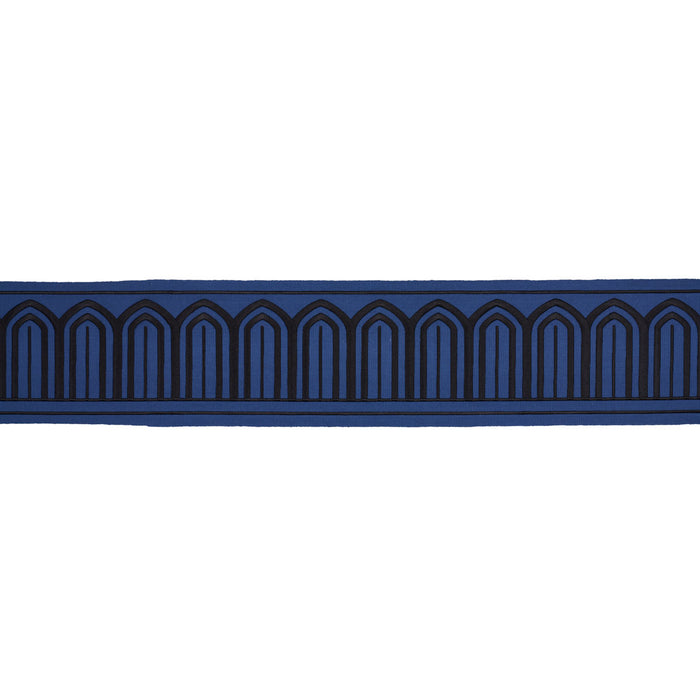 Schumacher Arches Embroidered Tape Wide Black On Navy Trim 81160