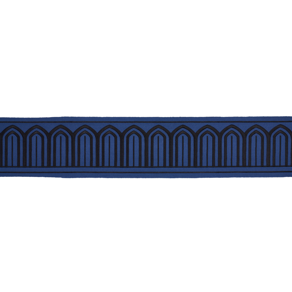 Schumacher Arches Embroidered Tape Wide Black On Navy Trim Sample 81160