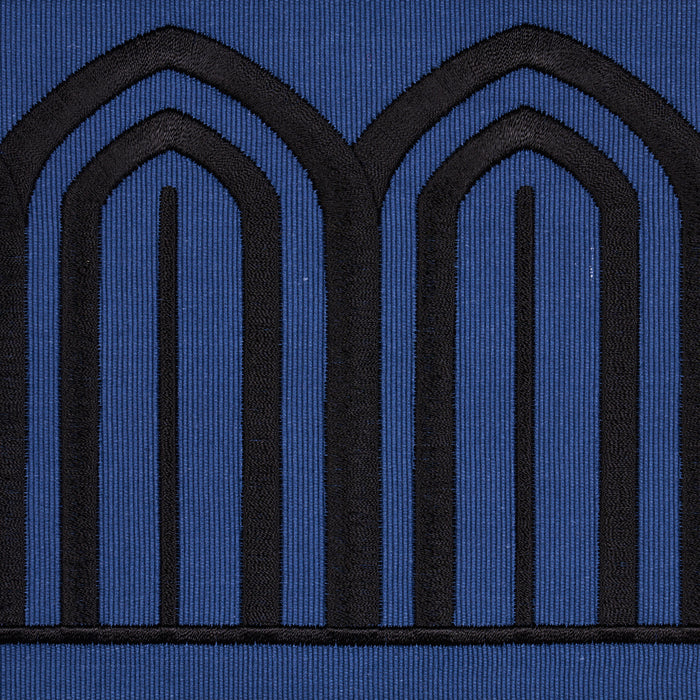 Schumacher Arches Embroidered Tape Wide Black On Navy Trim Sample 81160