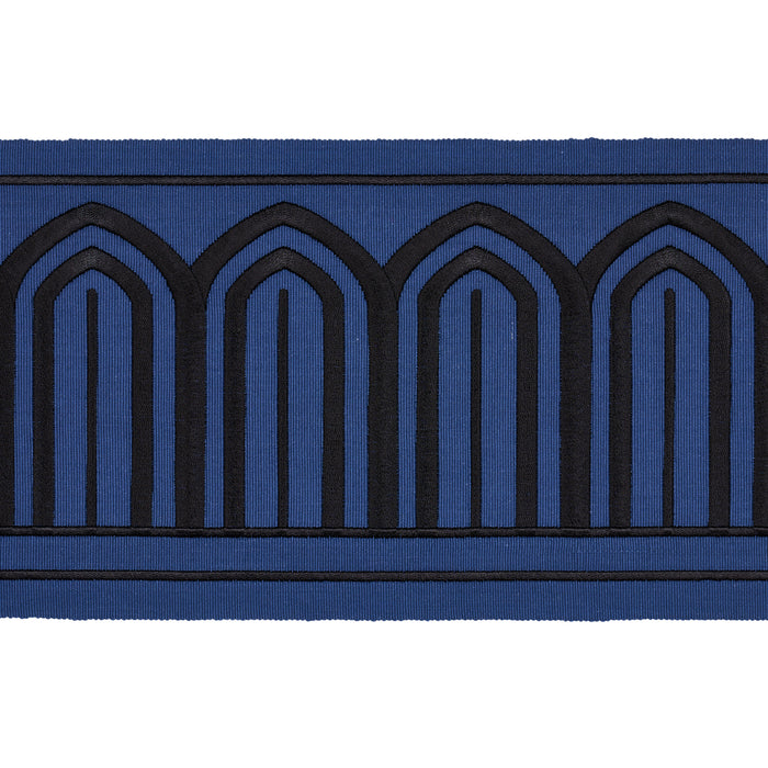 Schumacher Arches Embroidered Tape Wide Black On Navy Trim 81160