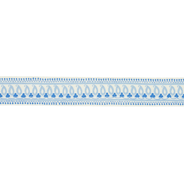 Schumacher Paisley Embroidered Tape Blues Trim Sample 81230