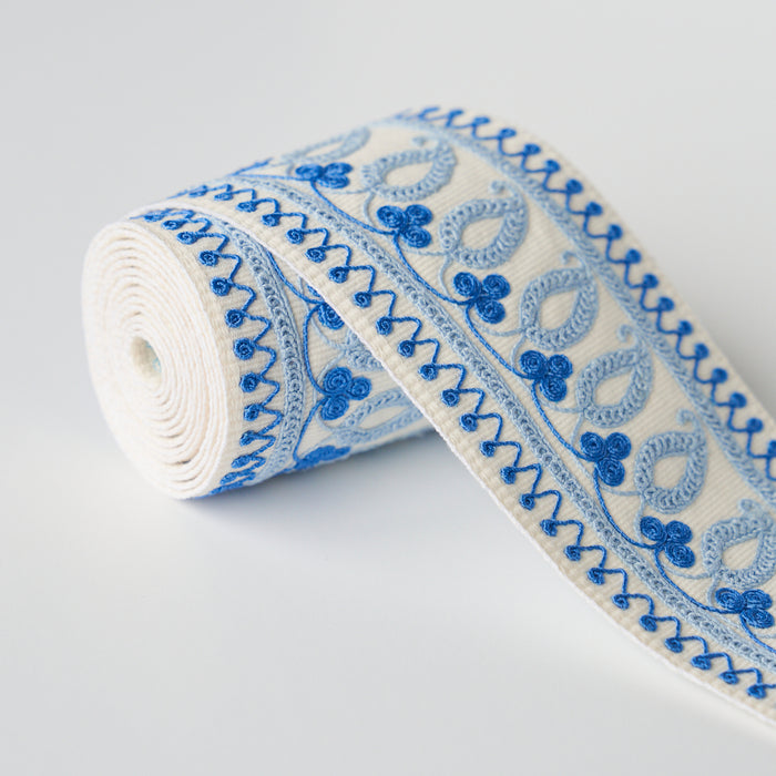 Schumacher Paisley Embroidered Tape Blues Trim Sample 81230