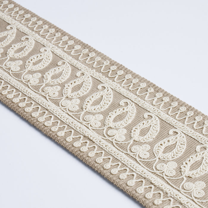 Schumacher Paisley Embroidered Tape Sand Trim 81231