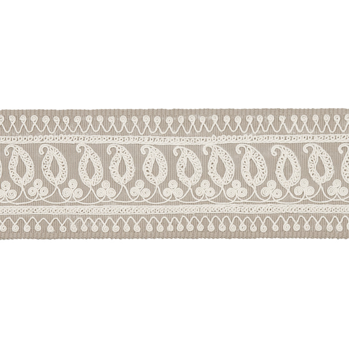 Schumacher Paisley Embroidered Tape Sand Trim Sample 81231