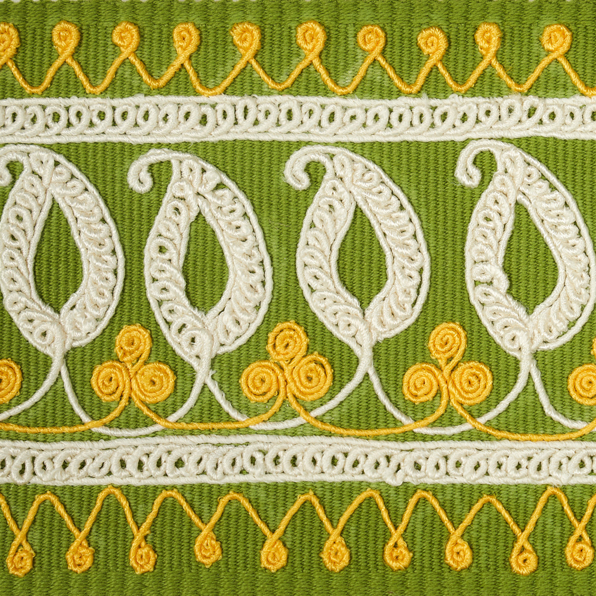 Schumacher Paisley Embroidered Tape Green & Yellow Trim 81232