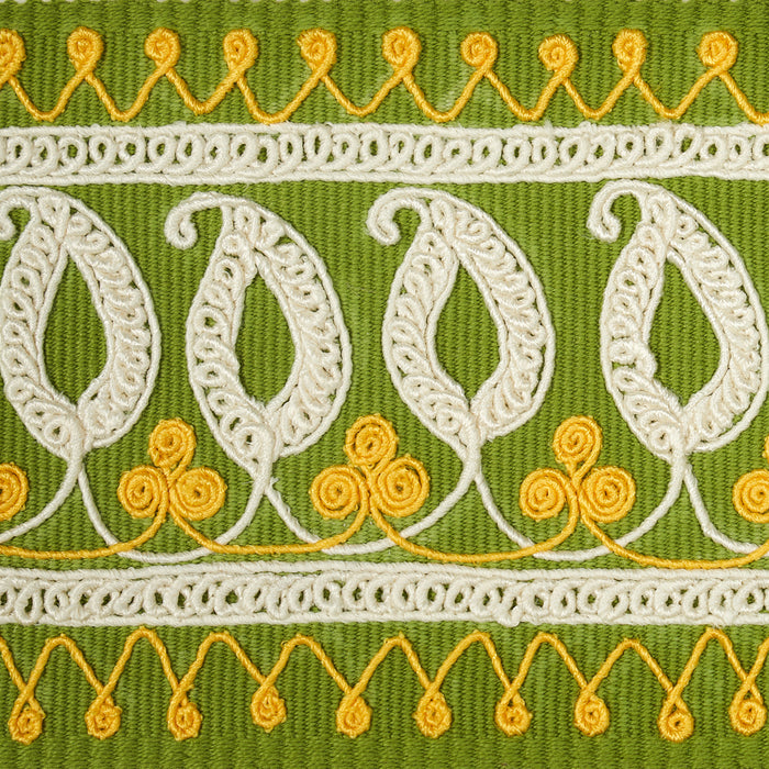 Schumacher Paisley Embroidered Tape Green & Yellow Trim Sample 81232