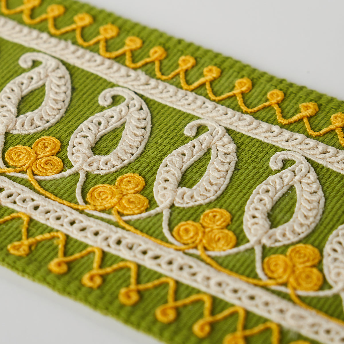 Schumacher Paisley Embroidered Tape Green & Yellow Trim 81232