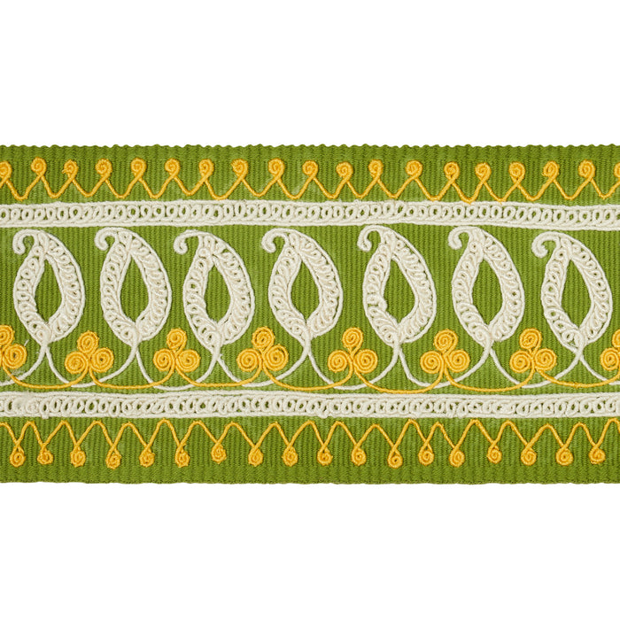 Schumacher Paisley Embroidered Tape Green & Yellow Trim 81232