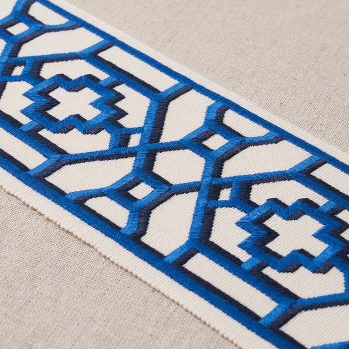 Schumacher Zanzibar Trellis Tape Blue Trim Sample 81280