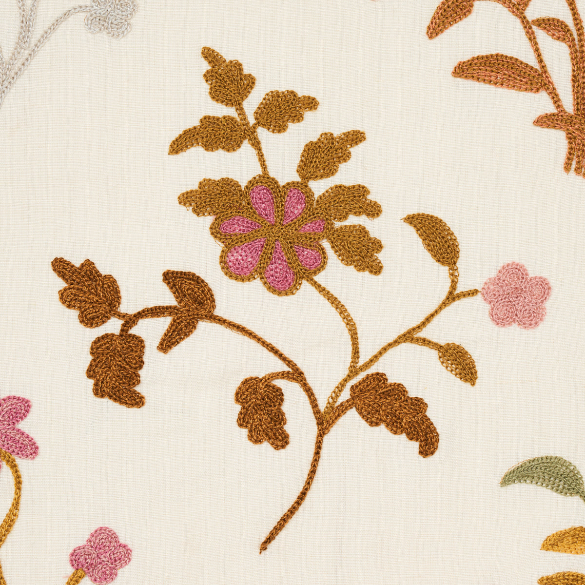 Schumacher Raleigh Crewel Embroidery Autumn Fabric 81430