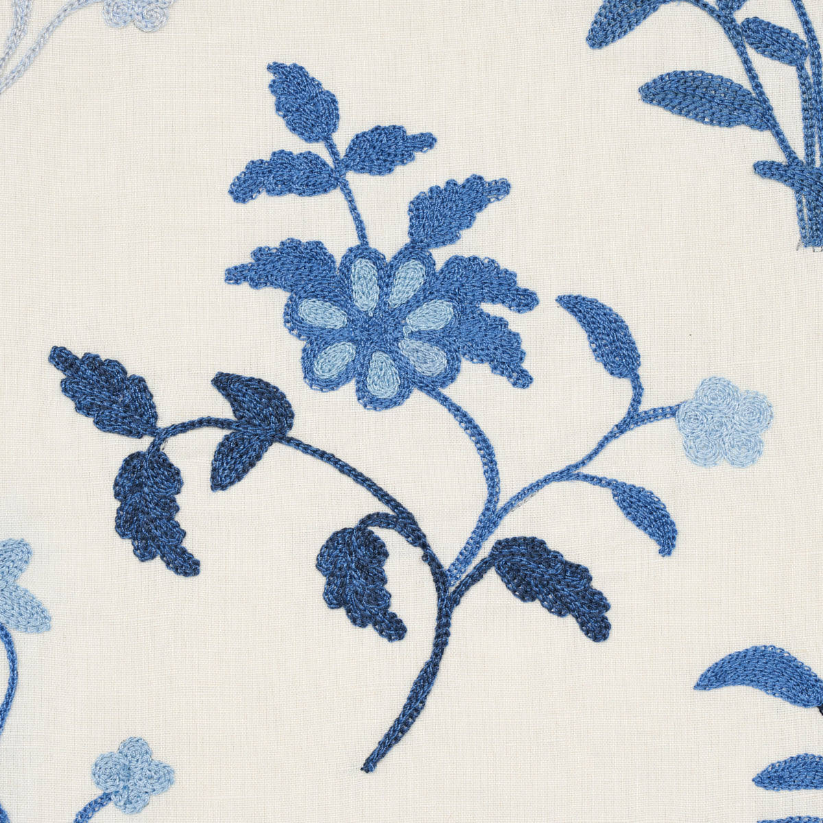 Schumacher Raleigh Crewel Embroidery Cornflower Fabric 81431