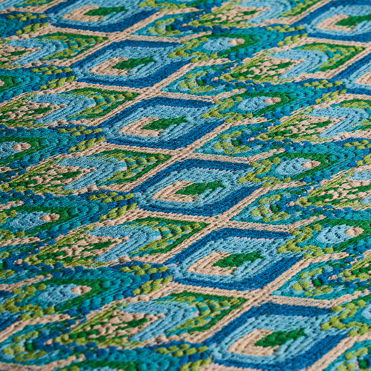 Schumacher Lorikeet Embroidery Peacock Fabric 81470