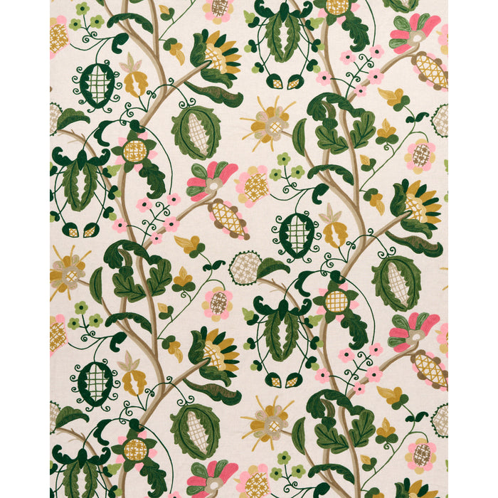 Schumacher Mandevilla Embroidery Pink & Green Fabric 81511