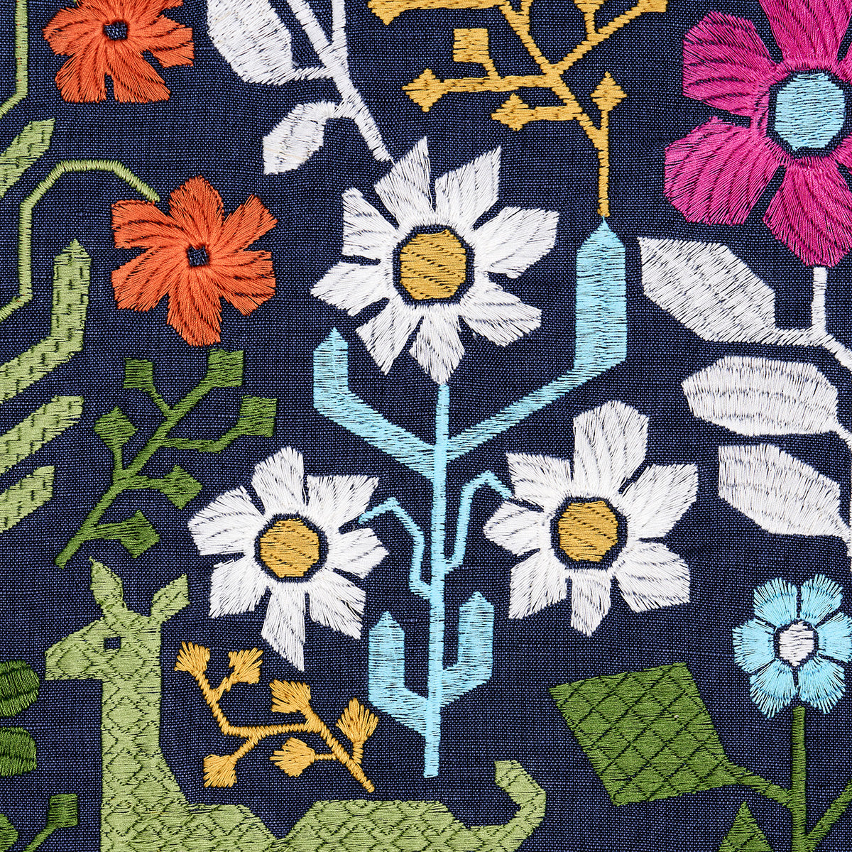 Schumacher Lupita Embroidery Multi On Navy Fabric 81520