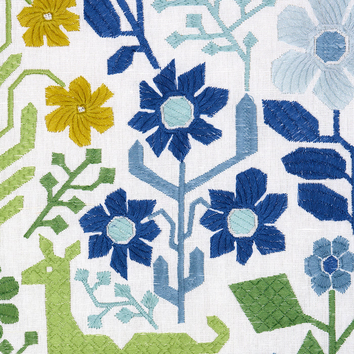 Schumacher Lupita Embroidery Green & Blue Fabric 81521