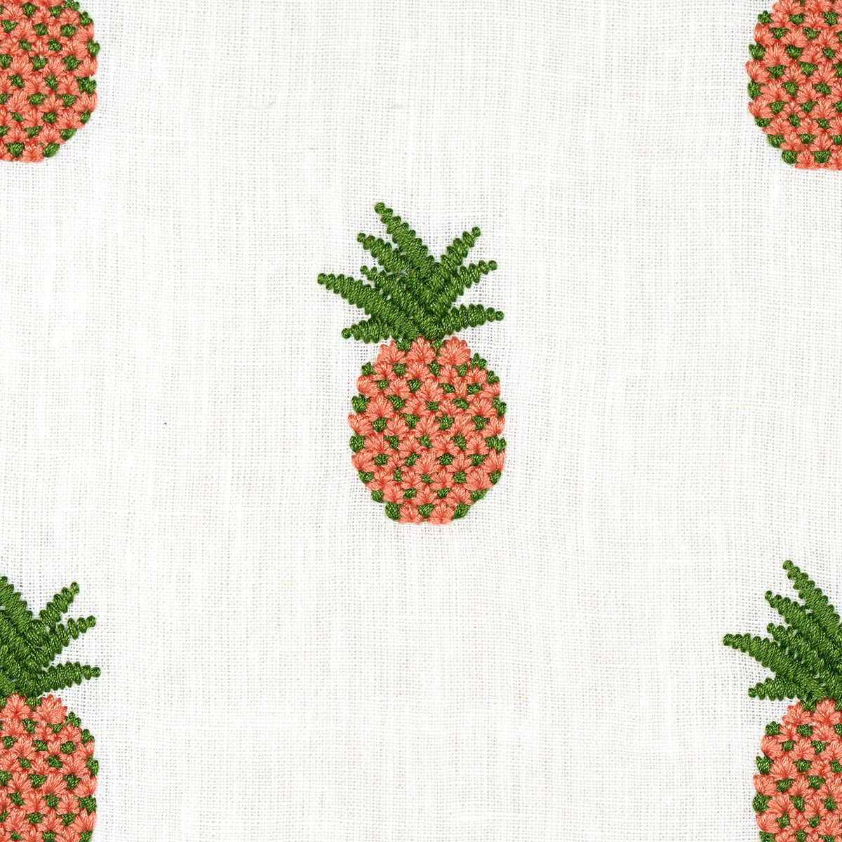 Schumacher Pineapple Embroidery Apricot On Ivory Fabric 81530