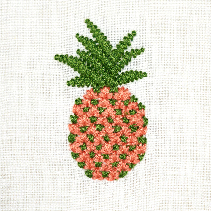 Schumacher Pineapple Embroidery Apricot On Ivory Fabric 81530