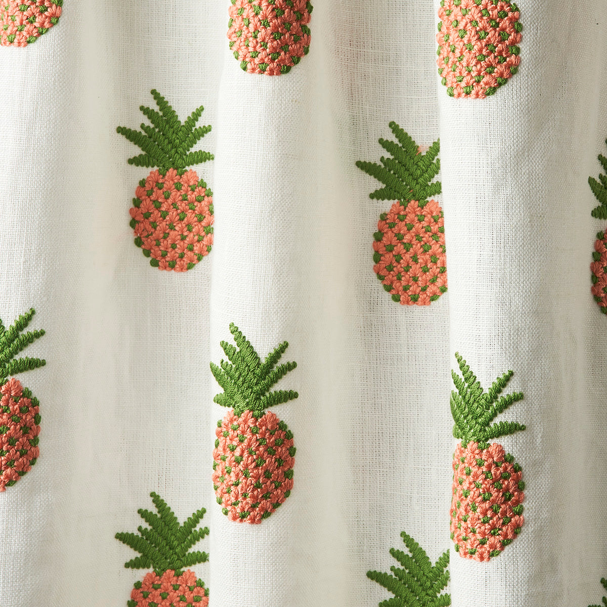 Schumacher Pineapple Embroidery Apricot On Ivory Fabric 81530