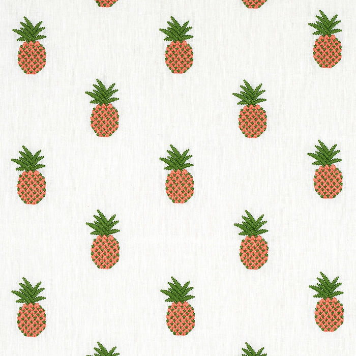 Schumacher Pineapple Embroidery Apricot On Ivory Fabric 81530