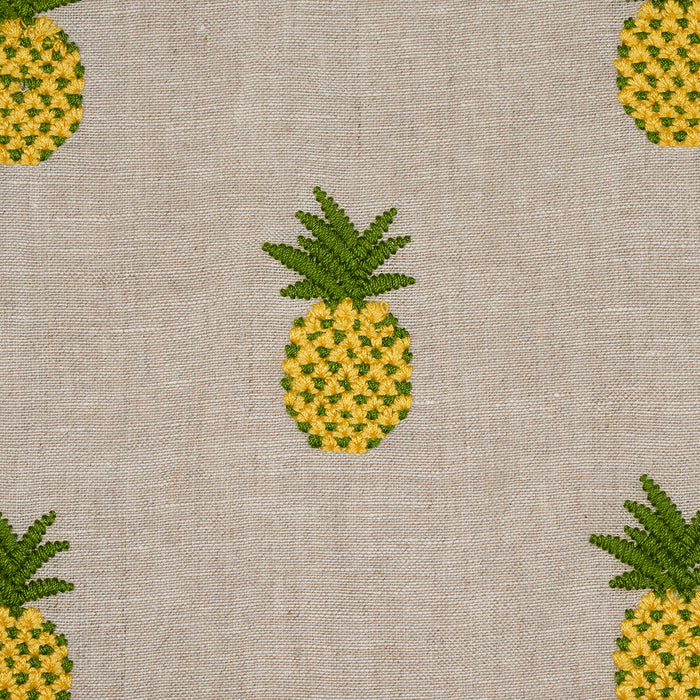 Schumacher Pineapple Embroidery Green On Natural Fabric 81531