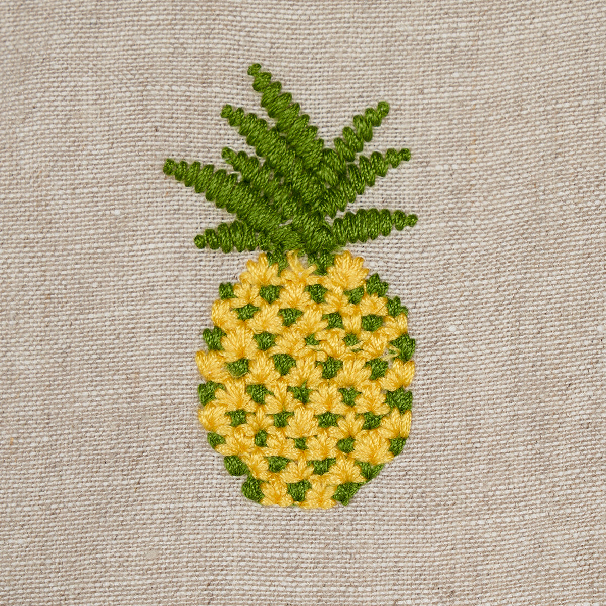 Schumacher Pineapple Embroidery Green On Natural Fabric 81531