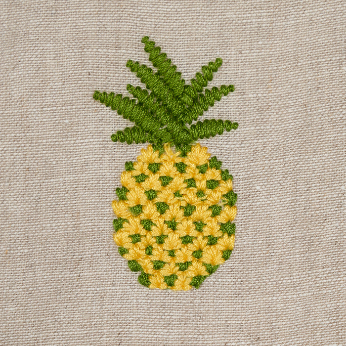 Schumacher Pineapple Embroidery Green On Natural Fabric 81531