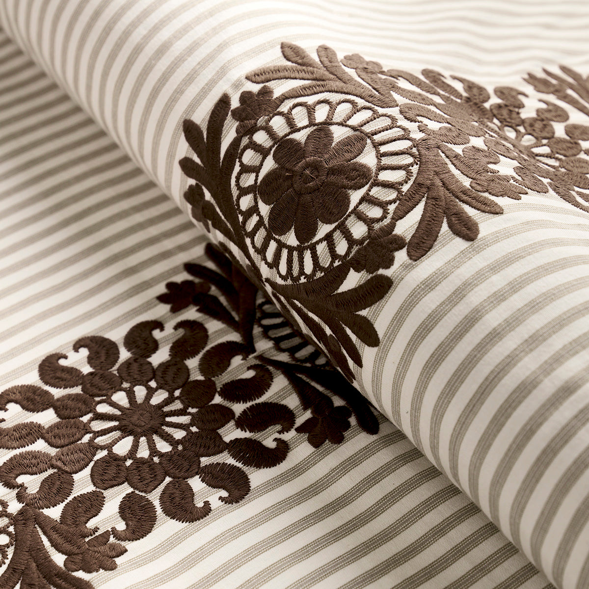 Schumacher Joelle Stripe Chocolate Fabric 81540