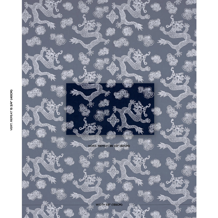 Schumacher Dragon Embroidery Navy Fabric 81550