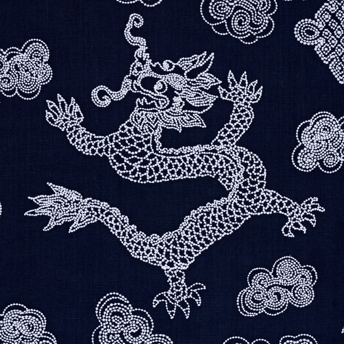 Schumacher Dragon Embroidery Navy Fabric 81550