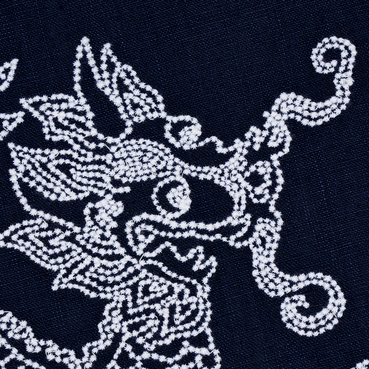 Schumacher Dragon Embroidery Navy Fabric 81550