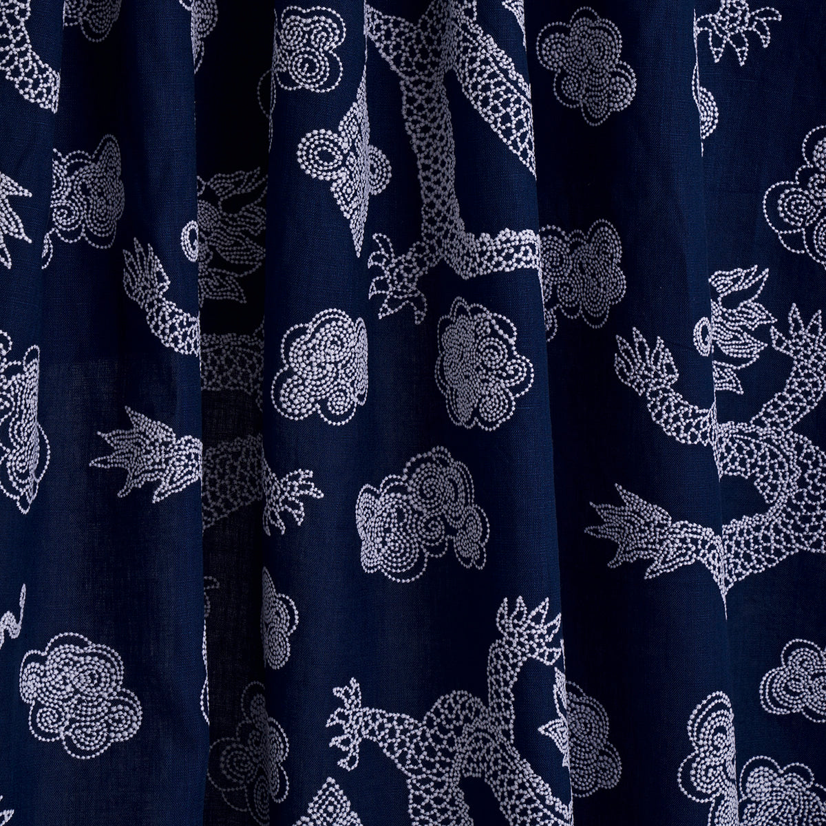 Schumacher Dragon Embroidery Navy Fabric 81550