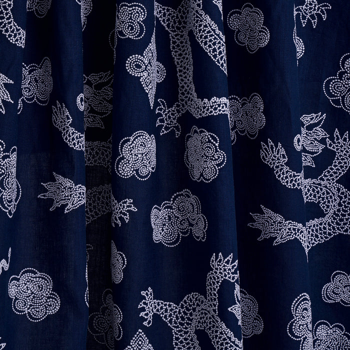 Schumacher Dragon Embroidery Navy Fabric 81550