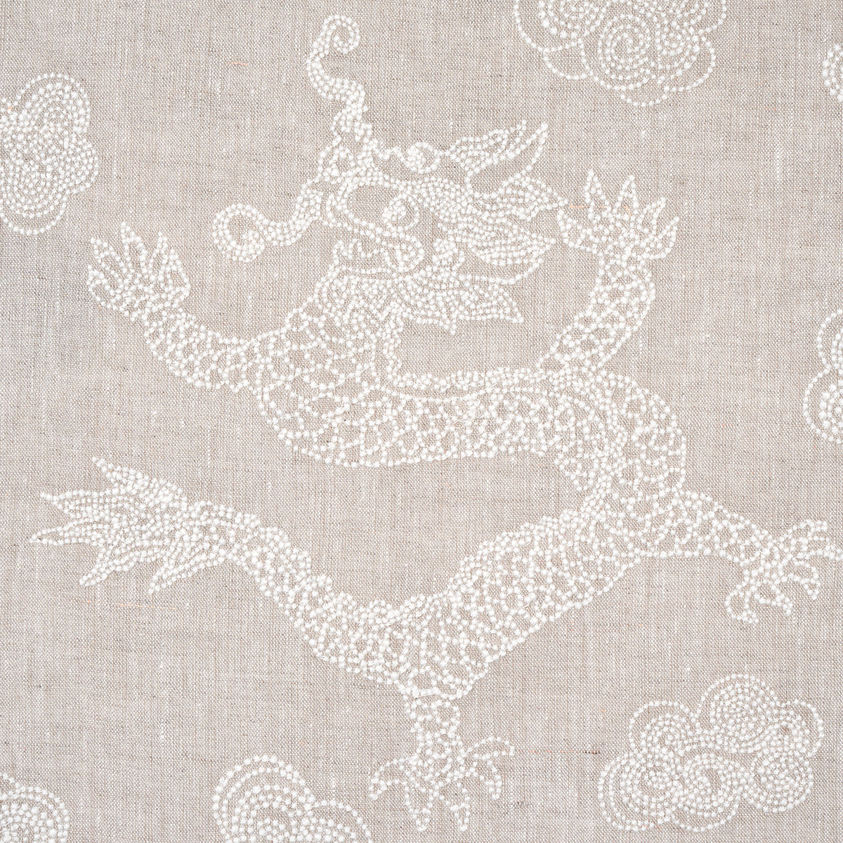 Schumacher Dragon Embroidery Ivory On Natural Fabric 81551