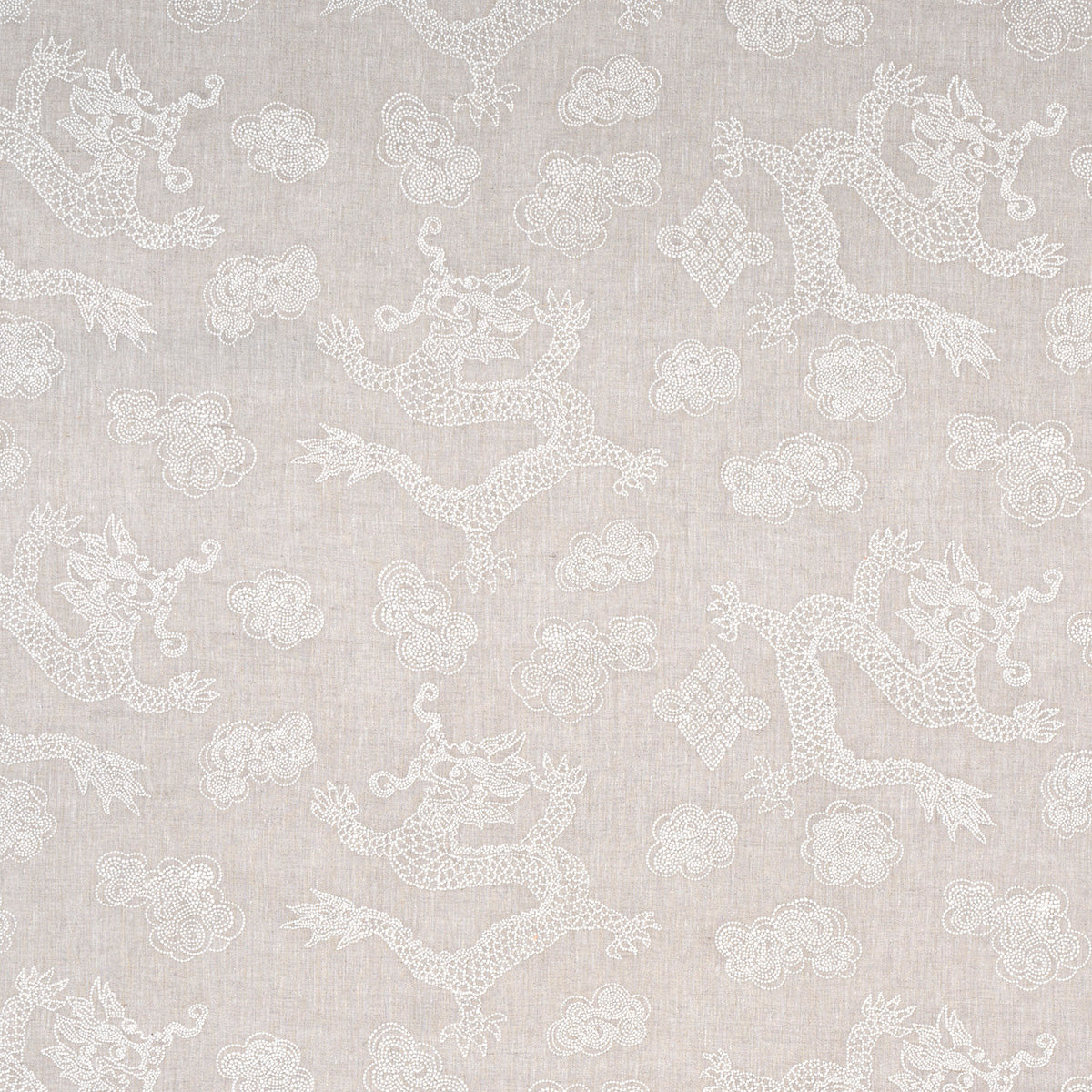 Schumacher Dragon Embroidery Ivory On Natural Fabric Sample 81551