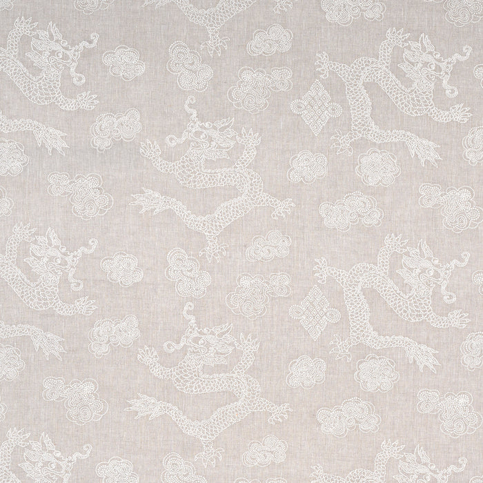 Schumacher Dragon Embroidery Ivory On Natural Fabric 81551