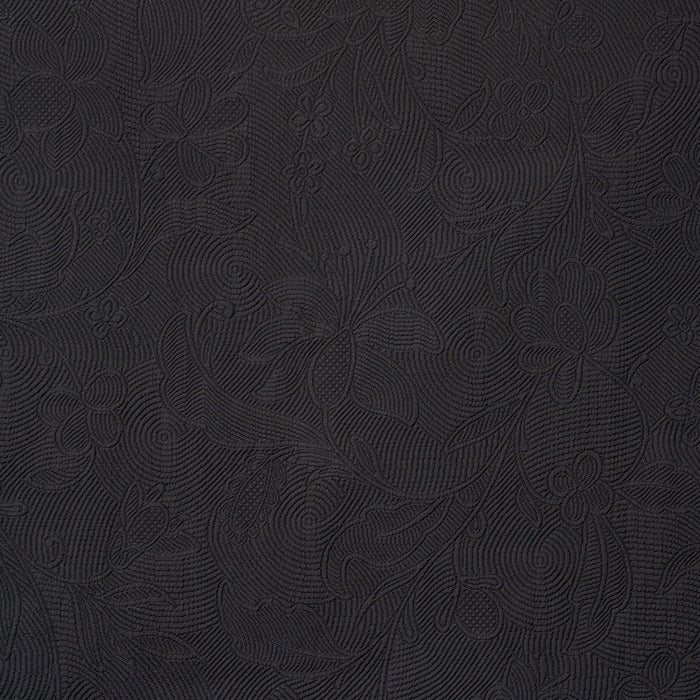 Schumacher Quilted Scroll Matelasse Pitch Black Fabric Sample 81591