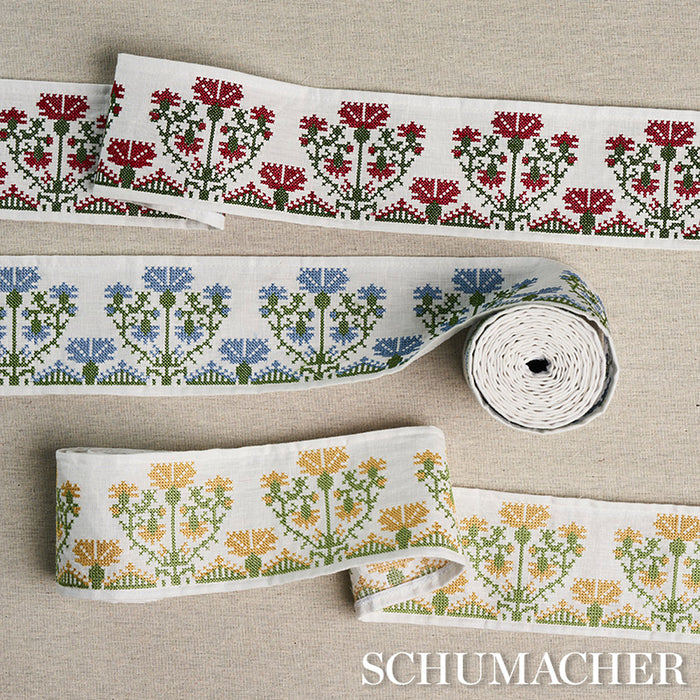 Schumacher Custis Embroidered Tape Claret Trim Sample 81660