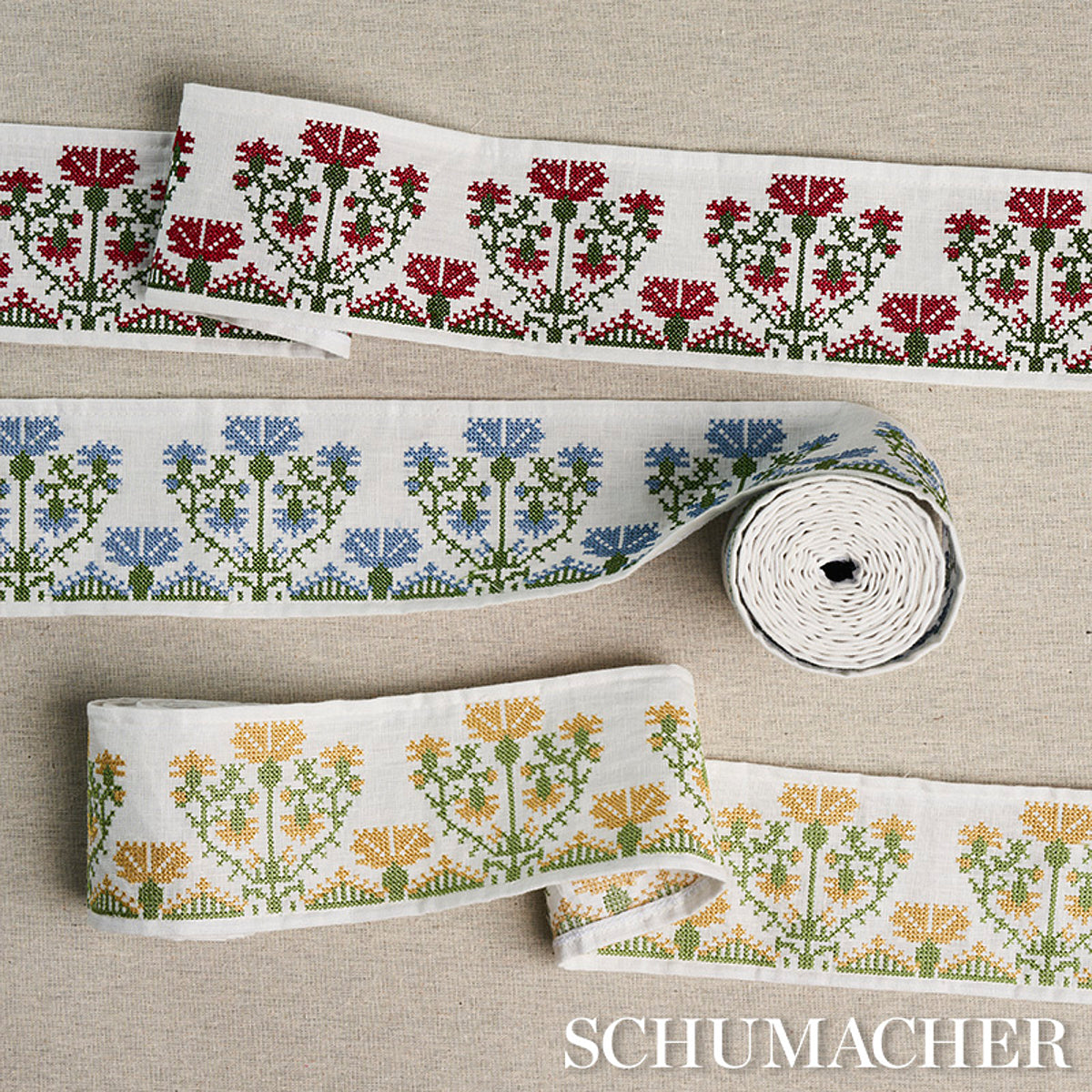 Schumacher Custis Embroidered Tape Chesapeake Trim Sample 81661