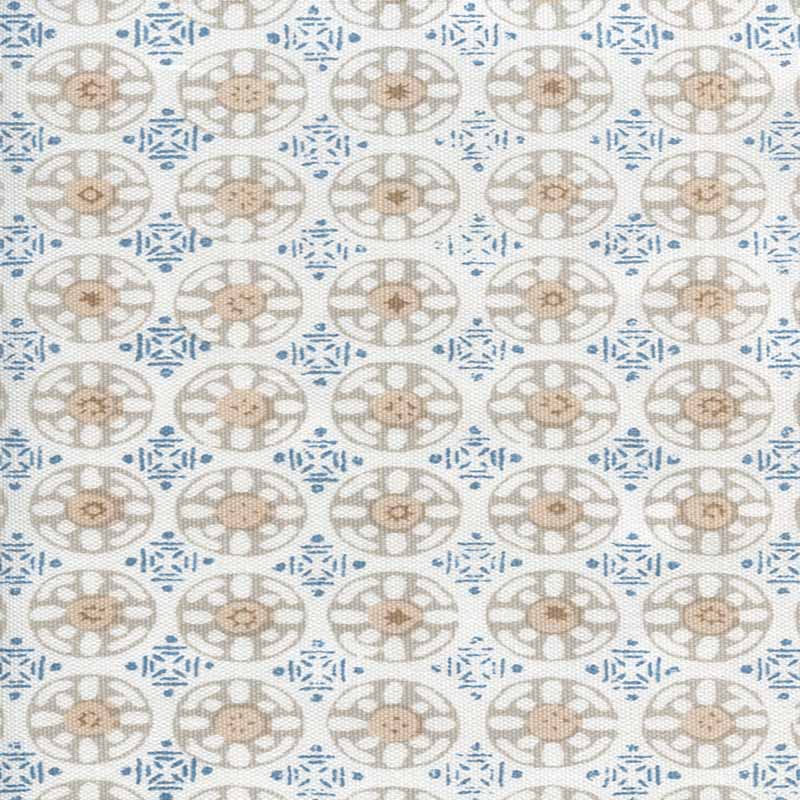 China Seas Kediri Batik Pale Putty Beige Teal Blue Fabric 8170-10WLC