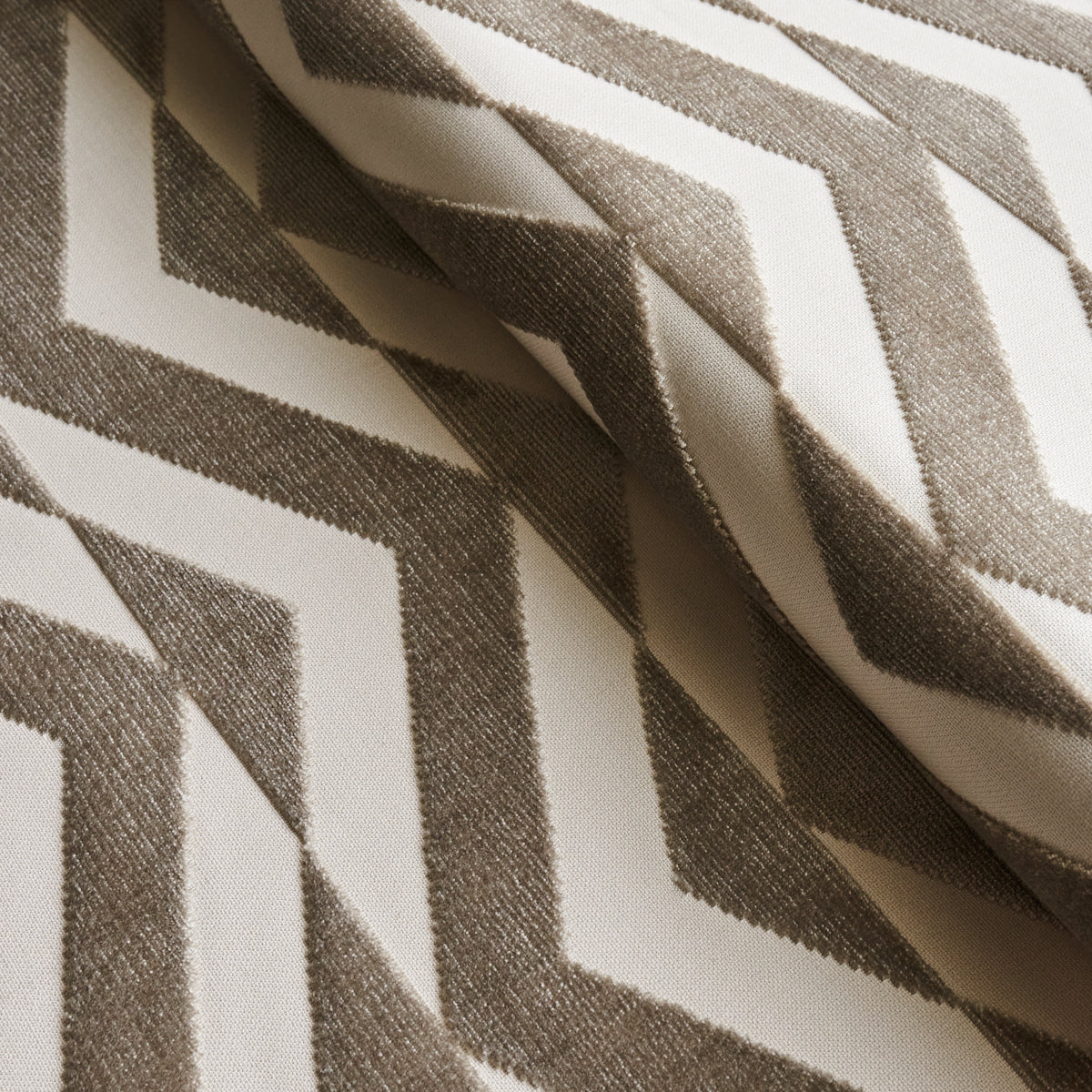 Schumacher Broken Chevron Cut Velvet Taupe On Ivory Fabric 81810