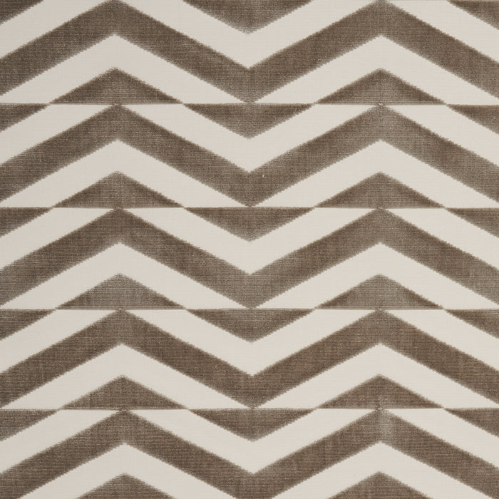 Schumacher Broken Chevron Cut Velvet Taupe On Ivory Fabric 81810