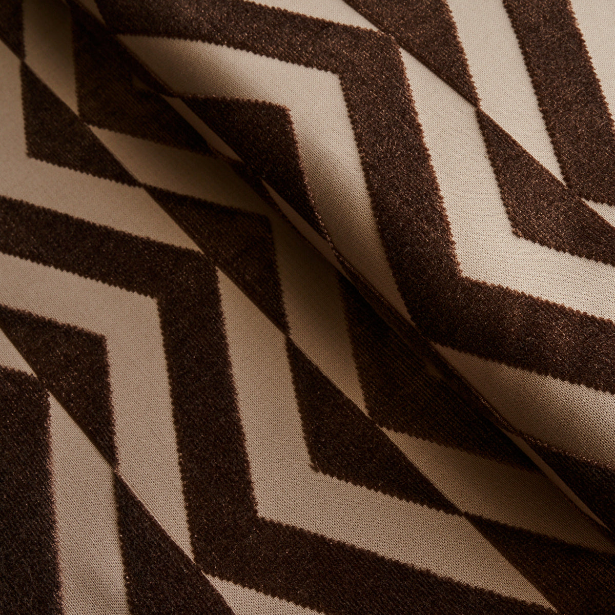 Schumacher Broken Chevron Cut Velvet Brown On Camel Fabric Sample 81811